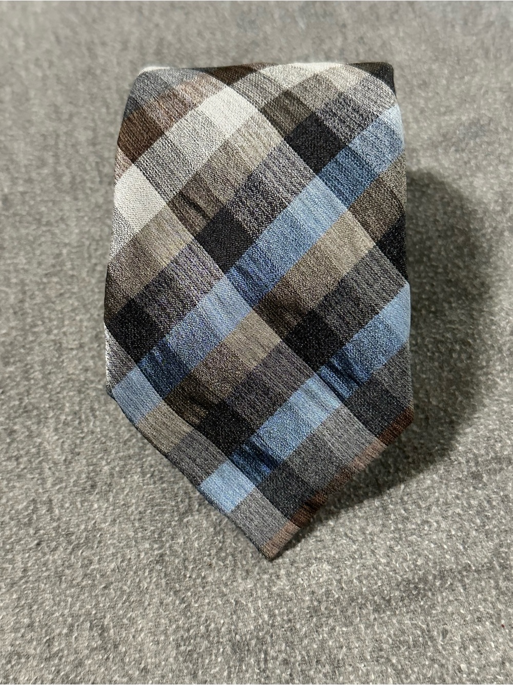 Kenneth Cole Plaid Silk Tie in Blue, Brown, and Gray